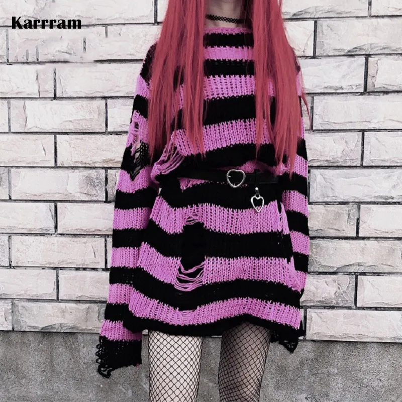 Gothic Grunge Striped Knitted Sweater Women Long Pullovers Loose Thin Punk Sweaters Jumpers Mujer Jersey Chic Streetwear
Gothic Grunge Striped Knitted Sweater Women Long Pullovers Loose Thin Punk Sweaters Jumpers Mujer Jersey Chic Streetwear