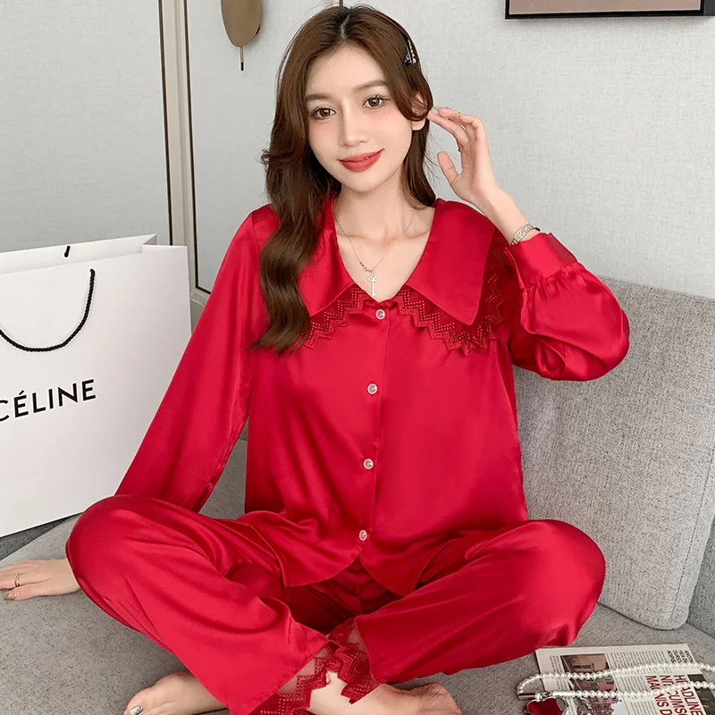 Burgundy 2PCS Women Pajamas Sets Sweet Turn-Down Collar Suit Shirts Home Pyjamas Casual Lace Trim Sleepwear Lingerie Nightwear
Burgundy 2PCS Women Pajamas Sets Sweet Turn-Down Collar Suit Shirts Home Pyjamas Casual Lace Trim Sleepwear Lingerie Nightwear
