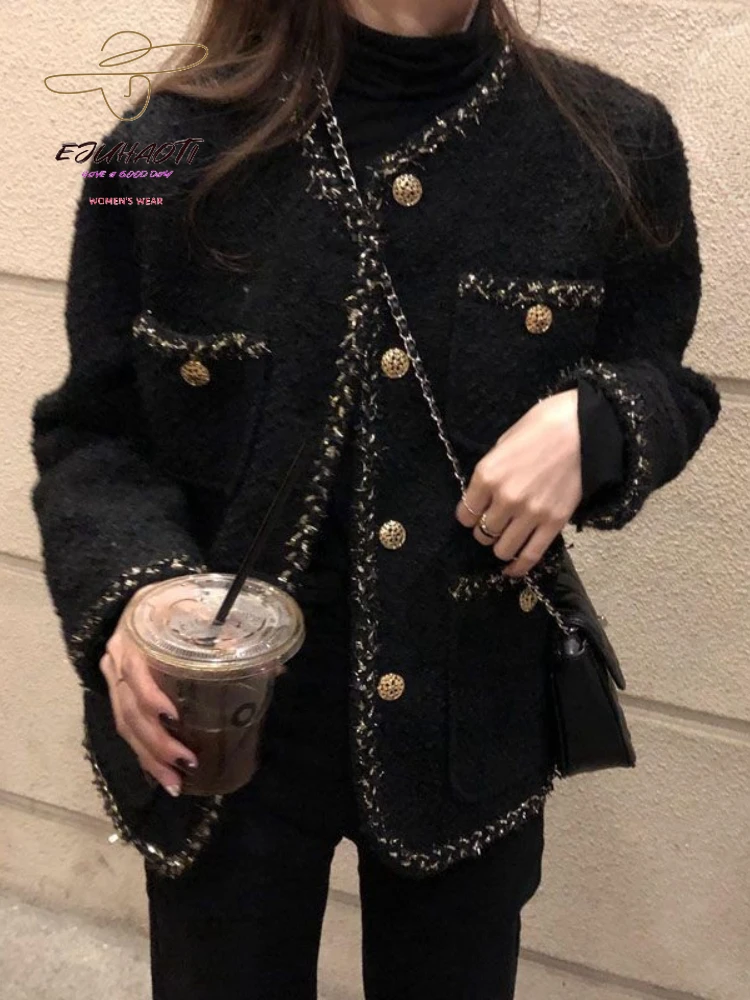 Women's Jacket Korean Fashion Small Fragrance Coat Autumn Winter Temperament Appear Thin Tweed French Style Woman Clothing Tops
Women's Jacket Korean Fashion Small Fragrance Coat Autumn Winter Temperament Appear Thin Tweed French Style Woman Clothing Tops