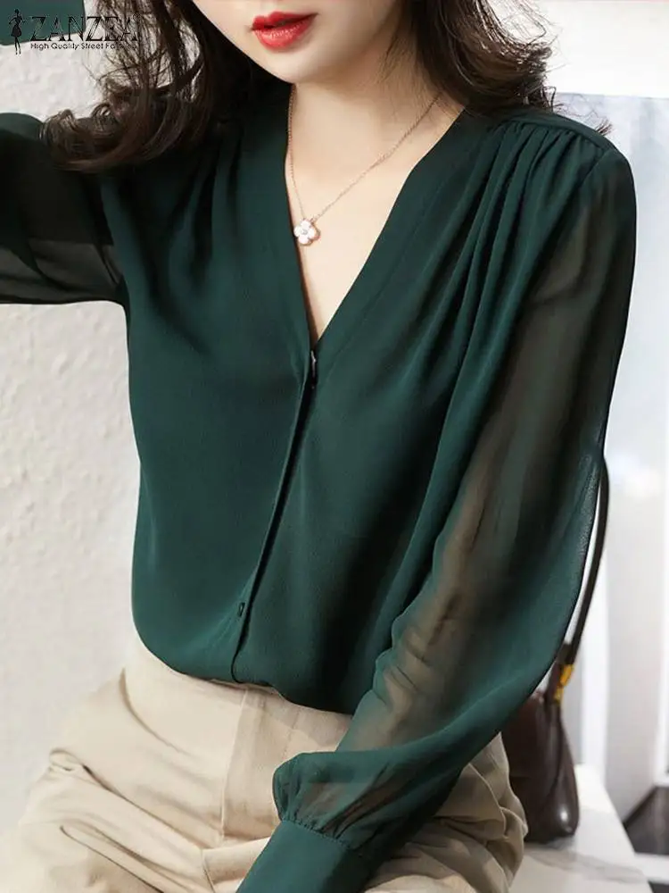 Fashion Long Lantern Sleeve Blouses ZANZEA Casual Women Tops Vintage V-Neck Sheer Shirts 2023 Autumn Elegant Buttons Chic Blusas
Fashion Long Lantern Sleeve Blouses ZANZEA Casual Women Tops Vintage V-Neck Sheer Shirts 2023 Autumn Elegant Buttons Chic Blusas