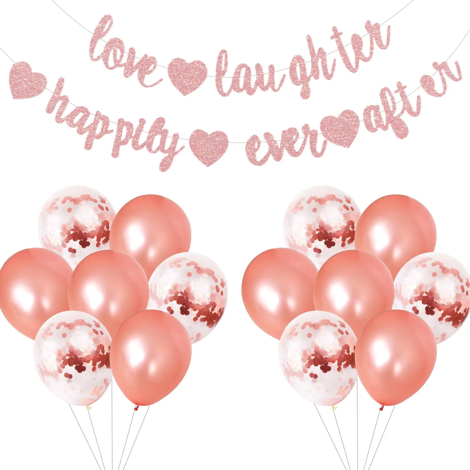 Rose Gold Love Laughter Happily Ever After Glitter Banner with Confetti Latex Balloons for Engagement Wedding Party Decorations
Rose Gold Love Laughter Happily Ever After Glitter Banner with Confetti Latex Balloons for Engagement Wedding Party Decorations