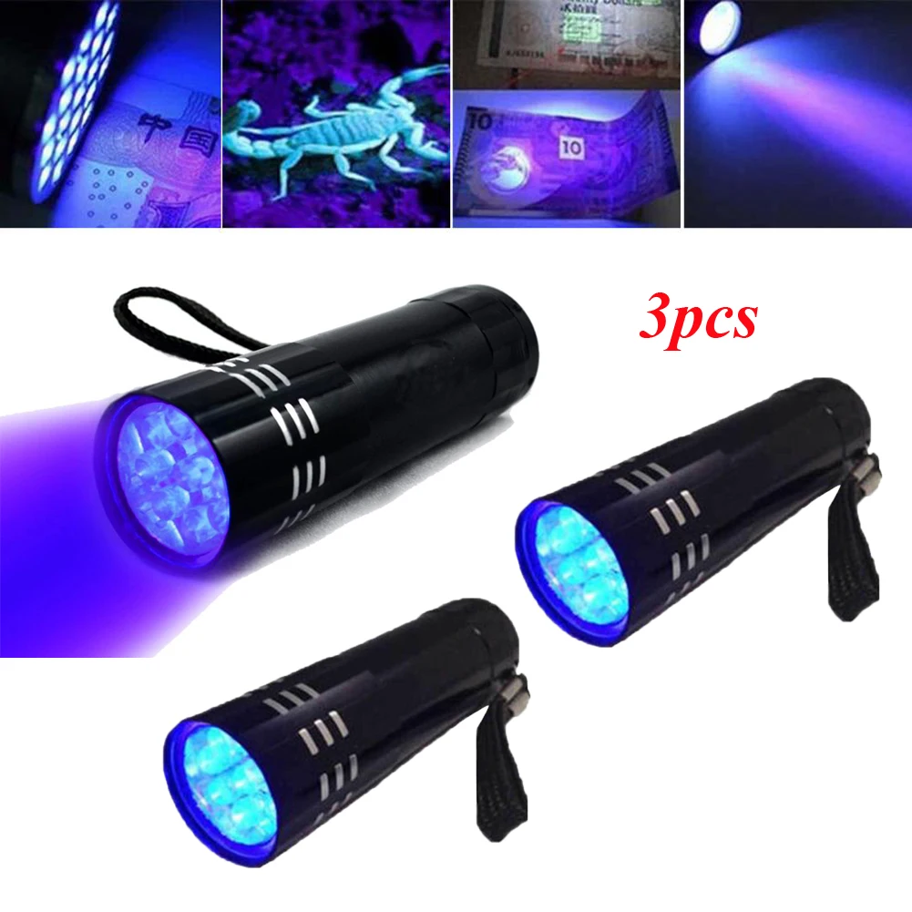 3 pcs UV Light Torch Lamp Super Mini 9 LED Flashlight Black Ultraviolet Light Super Mini Aluminum UV Flashlight Torch Lamp
3 pcs UV Light Torch Lamp Super Mini 9 LED Flashlight Black Ultraviolet Light Super Mini Aluminum UV Flashlight Torch Lamp