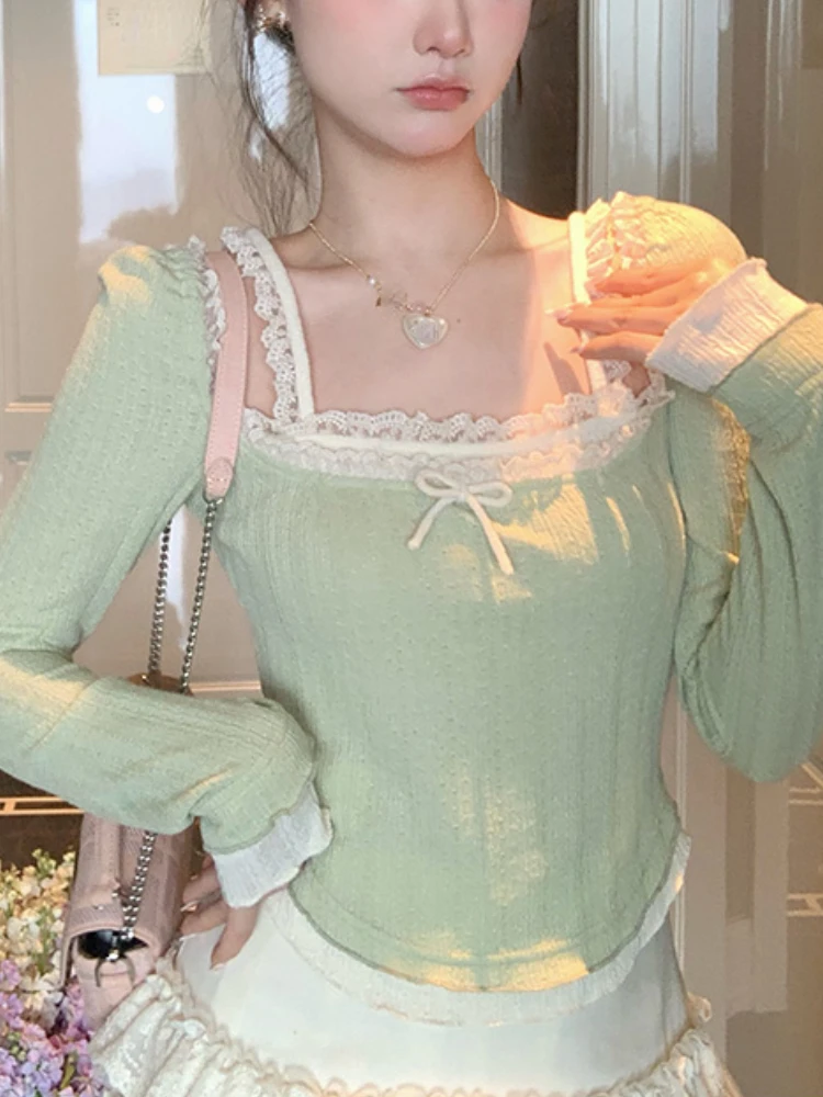 Patchwork Knitting Sweet Elegant Blouse Women Bow Lace Fairy Vintage Shirts Female Green Korean Fashion Fake Two Piece Tops 2023
Patchwork Knitting Sweet Elegant Blouse Women Bow Lace Fairy Vintage Shirts Female Green Korean Fashion Fake Two Piece Tops 2023