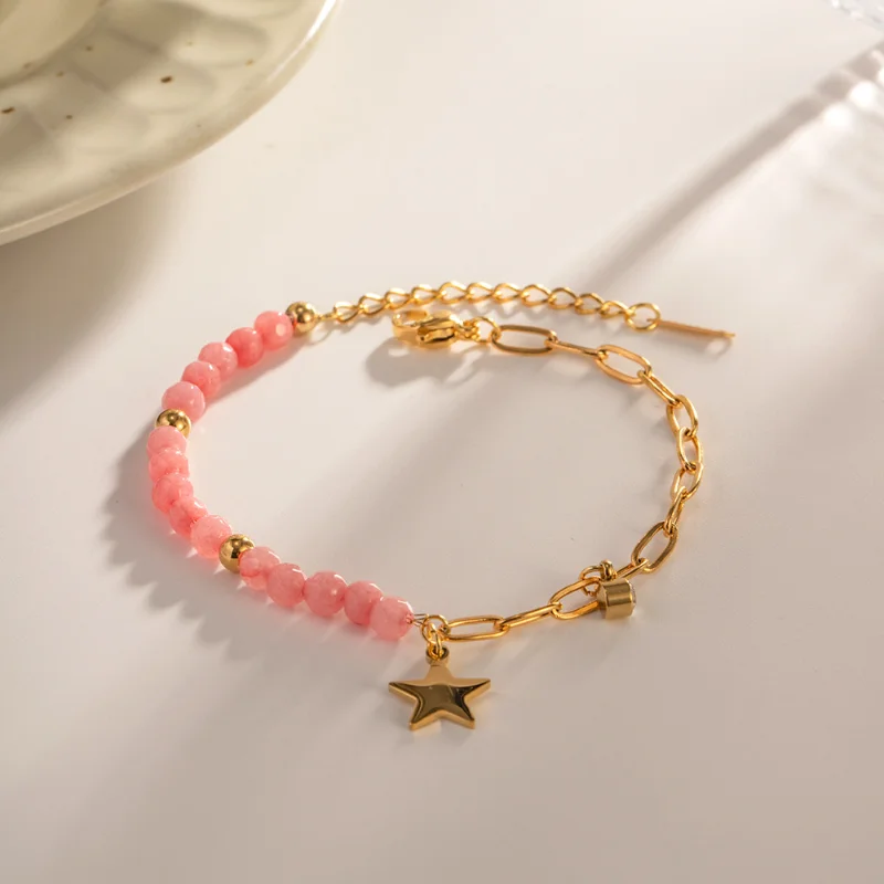 Minar Cute Pink Color Natural Stone Star Charm Bracelets Women 18K Gold Plating Stainless Steel Asymmetry Link Chain Bracelet
Minar Cute Pink Color Natural Stone Star Charm Bracelets Women 18K Gold Plating Stainless Steel Asymmetry Link Chain Bracelet