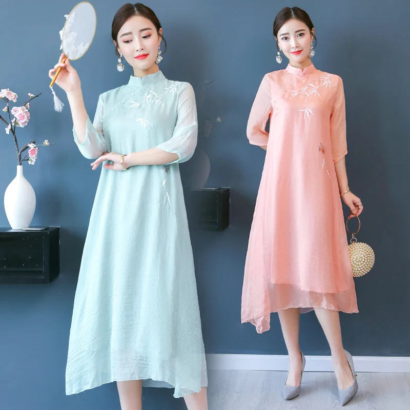 4 Colors 2019 New Chinese Style Cheongsam Hand Painted Floral Print Dress Short Sleeve with Stand Collar Causal Wear Skirt
4 Colors 2019 New Chinese Style Cheongsam Hand Painted Floral Print Dress Short Sleeve with Stand Collar Causal Wear Skirt
