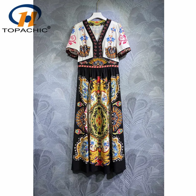 4.21 High Quality Court Vintage Print Diamonds Crystal Decoration V-Neck Short Sleeve Midi A-Line Dress Women
4.21 High Quality Court Vintage Print Diamonds Crystal Decoration V-Neck Short Sleeve Midi A-Line Dress Women