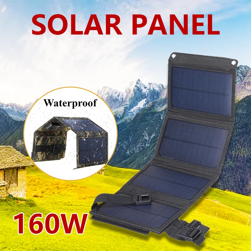 160W Foldable Solar Panel 5V Portable Battery Charger USB Port Outdoor Waterproof Power Bank for Phone PC Car RV Boat Camping
160W Foldable Solar Panel 5V Portable Battery Charger USB Port Outdoor Waterproof Power Bank for Phone PC Car RV Boat Camping