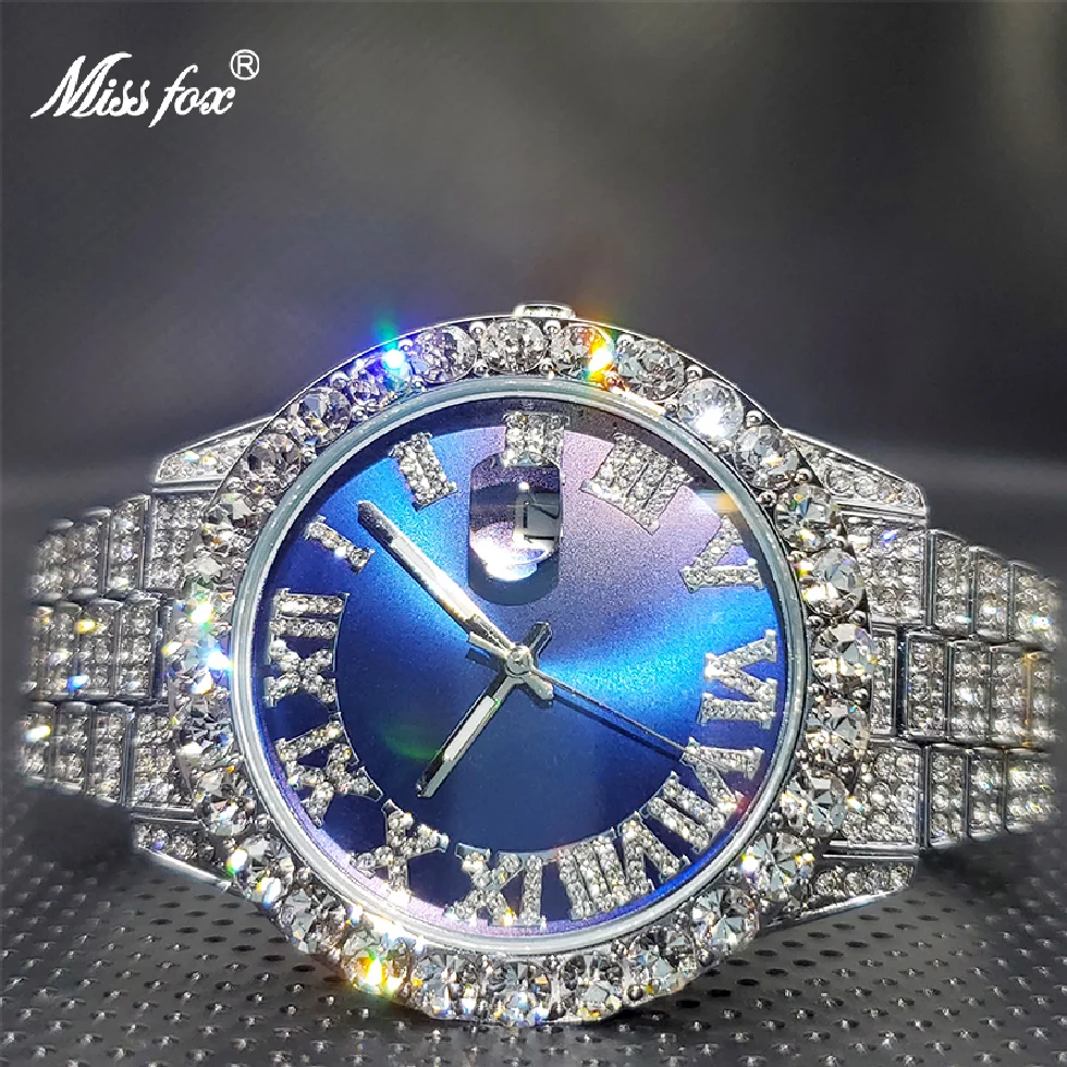 MISSFOX Men Watch Luxury Brand 18k Gold Royal Blue Dial Super Bling Bling Diamond Business Calendar Quartz Watches Wholesale
MISSFOX Men Watch Luxury Brand 18k Gold Royal Blue Dial Super Bling Bling Diamond Business Calendar Quartz Watches Wholesale