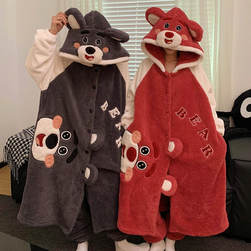 Kawaii Bear зимняя утепленная женская мужская пижама халаты теплая плюшевая Ночная рубашка флисовая свободная одежда для сна для влюбленных мягкая Пижама с капюшоном
Kawaii Bear зимняя утепленная женская мужская пижама халаты теплая плюшевая Ночная рубашка флисовая свободная одежда для сна для влюбленных мягкая Пижама с капюшоном