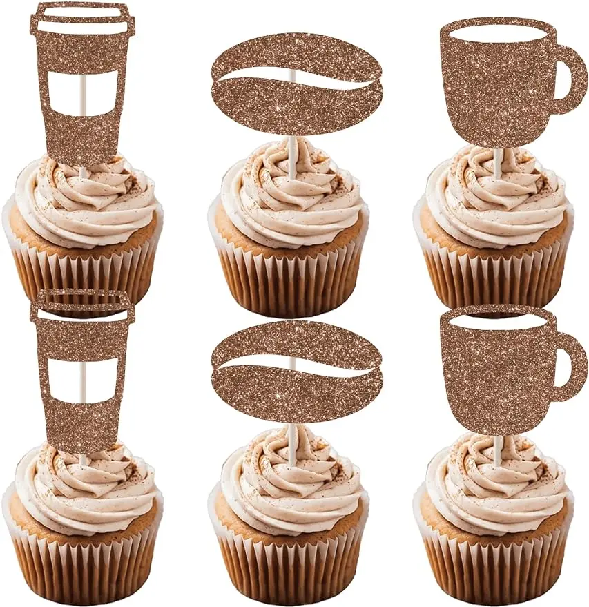 

FANGLELAND 24 шт. топперы для кофейных кексов украшения для торта, кофейные тематические медиаторы для детского дня рождения
