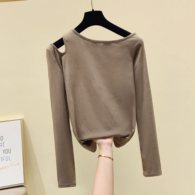 Облегающая пикантная модная женская рубашка без бретелек с длинным рукавом Новинка 2022 Осенняя однотонная коричневая футболка в стиле Хара... 
Облегающая пикантная модная женская рубашка без бретелек с длинным рукавом Новинка 2022 Осенняя однотонная коричневая футболка в стиле Хара...