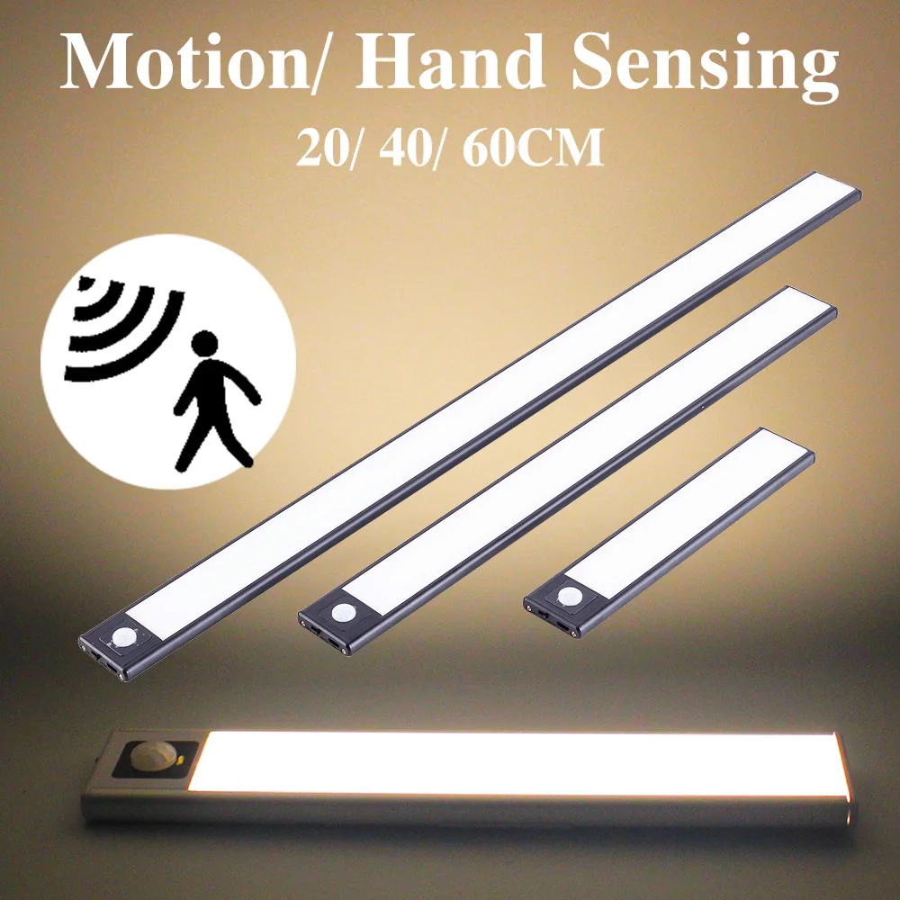 

Zoyaloo LED USB Night Light 20/40/50CM Hand Sweep Motion Sensor Under Cabinet Wardrobe Lamp for Kitchen Cabinet Bedroom Wardrobe