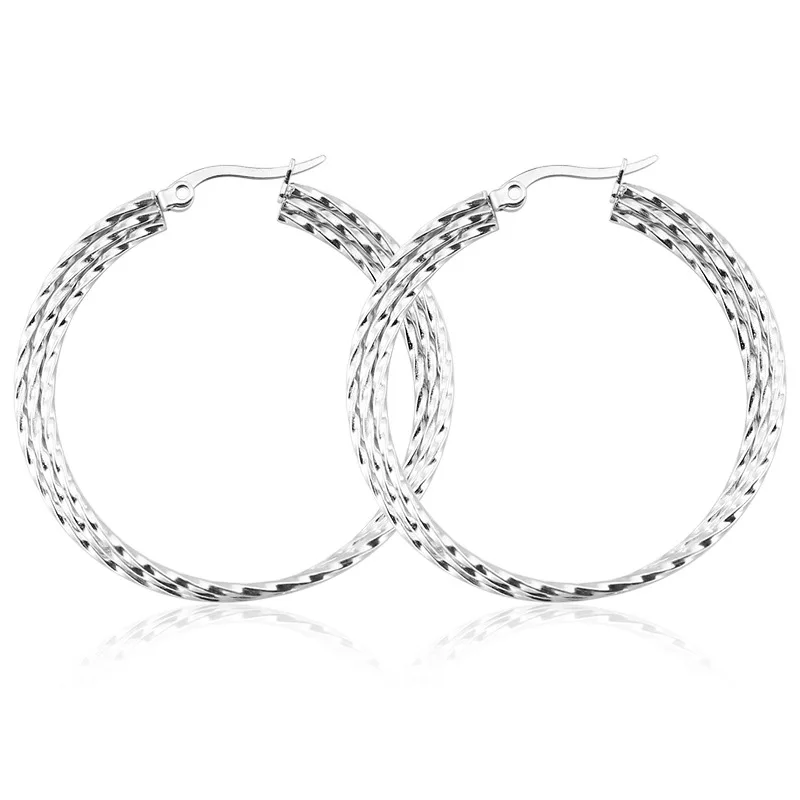 

Wholesale Selling Metal Titanium Steel Exaggerated Big Earrings Twisted Fried Dough Twist Big Earrings Three Ring Wire Earrings