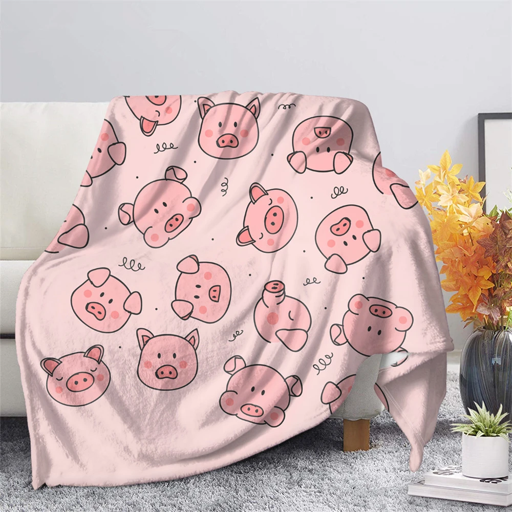 

Cute Pig Pink Blanket Kids Girl Gift Cartoon Piggy Print Plush Throw Blankets Fluffy Soft Warm Flannel Bed Sheet Sofa Nap Quilt