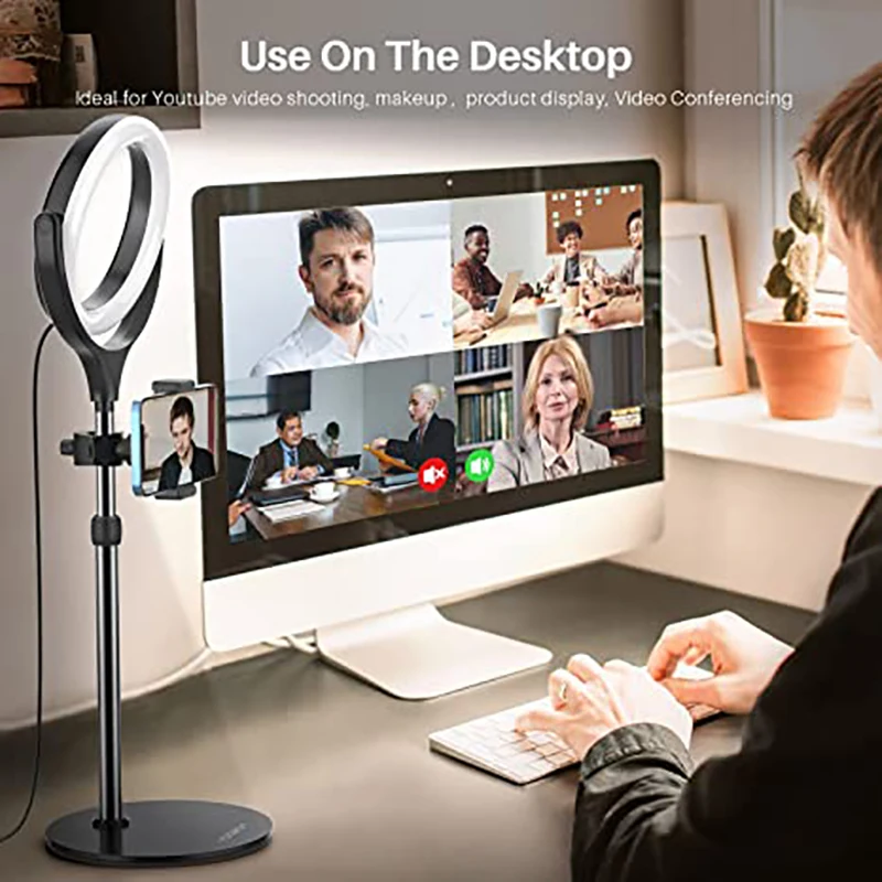 Light for Computer Video Conferencing , Webcam Circle Light Ring for Laptop with Stand & Phone Holder, Desk Selfie
Light for Computer Video Conferencing , Webcam Circle Light Ring for Laptop with Stand & Phone Holder, Desk Selfie