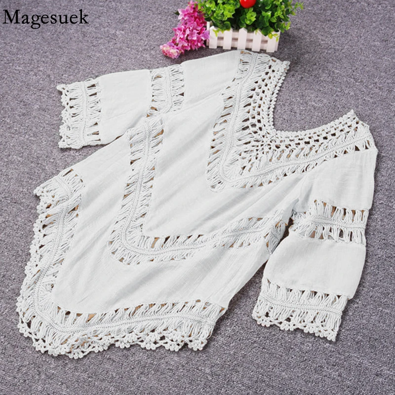 Sexy Bikini Smock V Neck Bohemian Blouses Suits Hollow Out Women Short Sleeve Tops Lace Blouse Ladies Long Shirts Blusas 19079
Sexy Bikini Smock V Neck Bohemian Blouses Suits Hollow Out Women Short Sleeve Tops Lace Blouse Ladies Long Shirts Blusas 19079