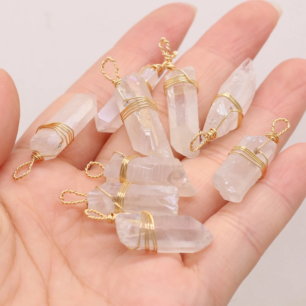 Natural Stone Clear Quartz Winding Gold Wire Pendant For Jewelry Making DIY Necklace Earring Accessories Gems Charm Gift 10x30mm
Natural Stone Clear Quartz Winding Gold Wire Pendant For Jewelry Making DIY Necklace Earring Accessories Gems Charm Gift 10x30mm