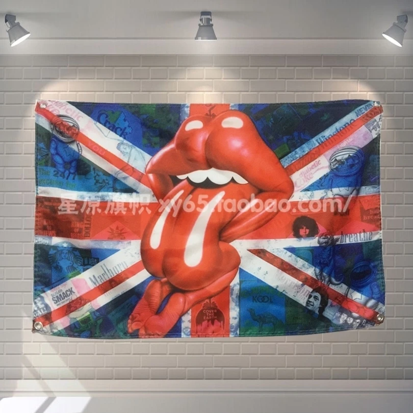 

"Personality big tongue British flag" Big size rock band Sign retro poster 56X36 inches HD Banners Flags cloth art home decor