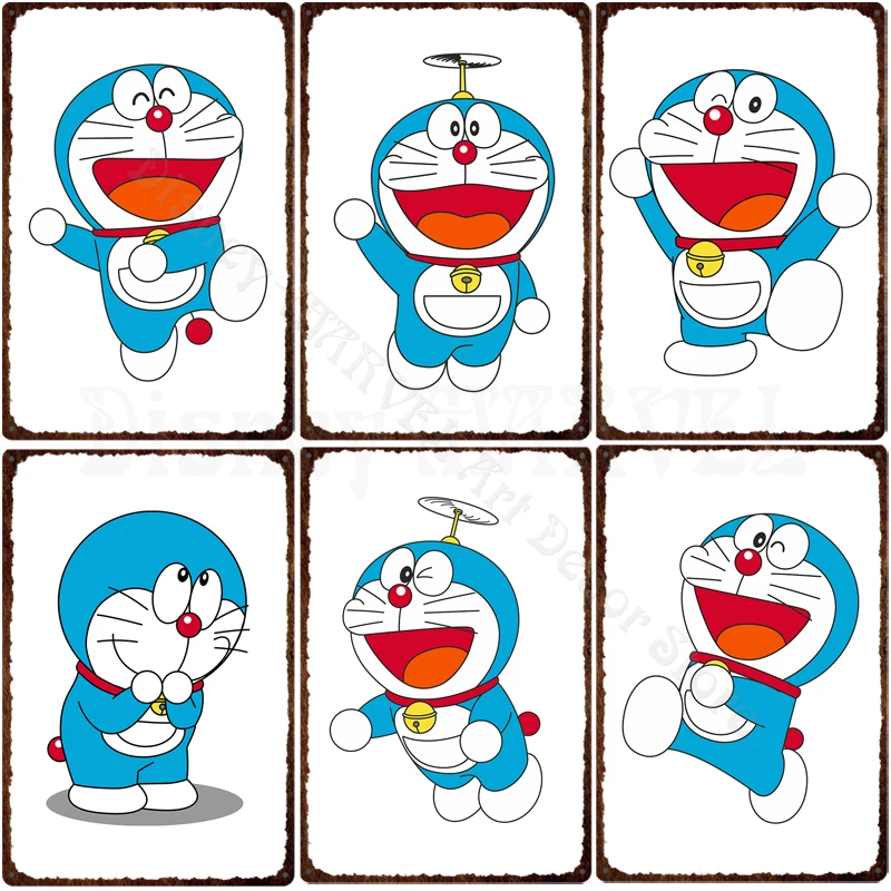 

Doraemon Metal Sign Japanese Anime Tin Plaque Metal Poster Bandai Cartoon Tin Plate Retro Wall Stickers for Man Cave Club Decor