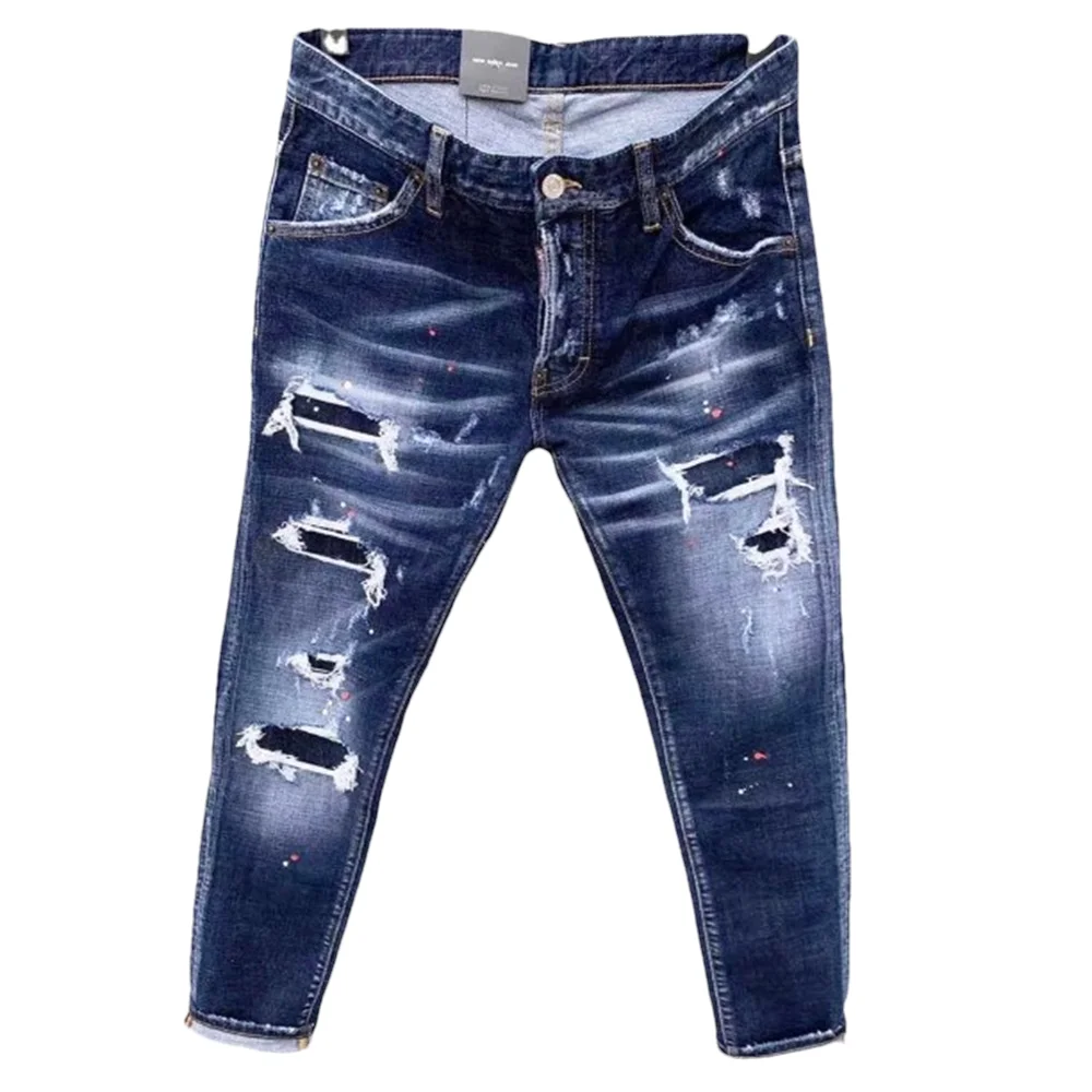 Scratched Holes Embroidered Jeans Men's High Elastic Slim Fit Small Feet Inner Zipper Large Leather Label Splash Dot New Jeans
Scratched Holes Embroidered Jeans Men's High Elastic Slim Fit Small Feet Inner Zipper Large Leather Label Splash Dot New Jeans