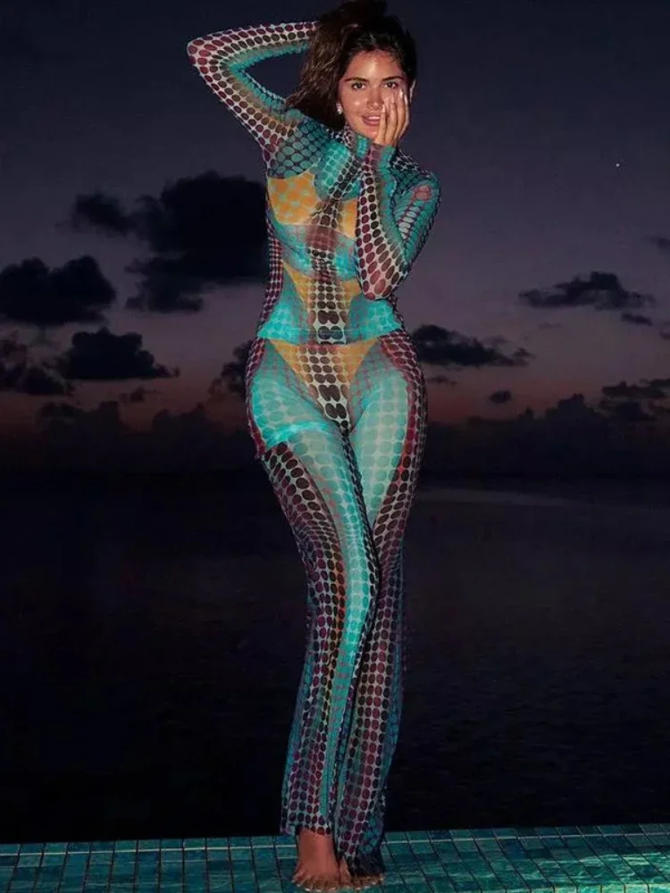 2023 Summer New Women's Fashion Mesh Long Sleeve T Slim Fit Micro Flare Pants Set for Women
2023 Summer New Women's Fashion Mesh Long Sleeve T Slim Fit Micro Flare Pants Set for Women