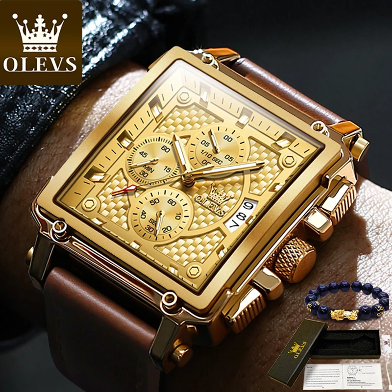 OLEVS Original Golden Watch for Men Luxury Brand Military Leather Big Gold Chronograph Male Wristwatches Relogio Masculino 2023
OLEVS Original Golden Watch for Men Luxury Brand Military Leather Big Gold Chronograph Male Wristwatches Relogio Masculino 2023