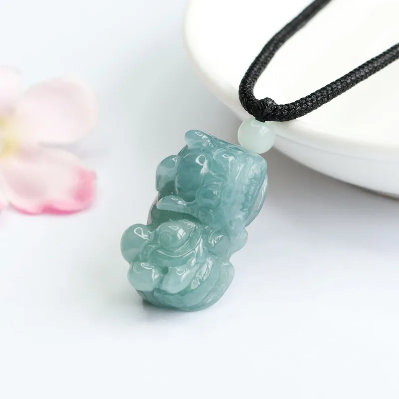 

Burmese Jade Pixiu Pendant Jadeite Blue Carved Stone Jewelry Necklace Energy Charms Man Real Natural Amulets Talismans
