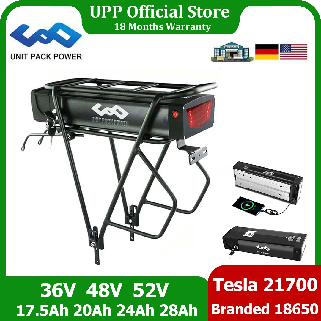 Rear Rack eBike Battery 21700 18650 52V 48V 28Ah 24Ah 20Ah With Double Luggage for 2000W 1500W 1000W 750W 500W 24"-28 inch Motor
Rear Rack eBike Battery 21700 18650 52V 48V 28Ah 24Ah 20Ah With Double Luggage for 2000W 1500W 1000W 750W 500W 24"-28 inch Motor