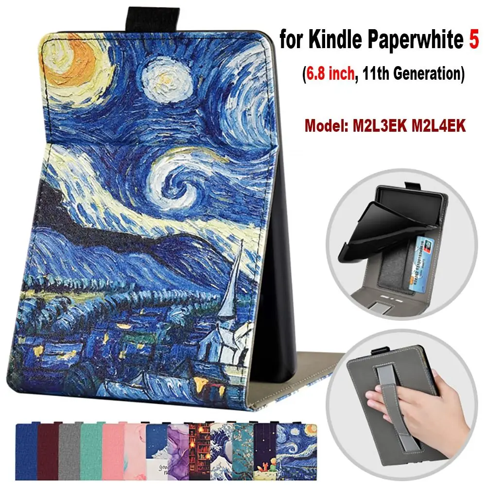 

Stand Case For 6.8" Kindle Paperwhite 5 11th Generation M2L3EK PU Leather Sleeve With Hand Strap/Auto Sleep/Wake Smart Cover