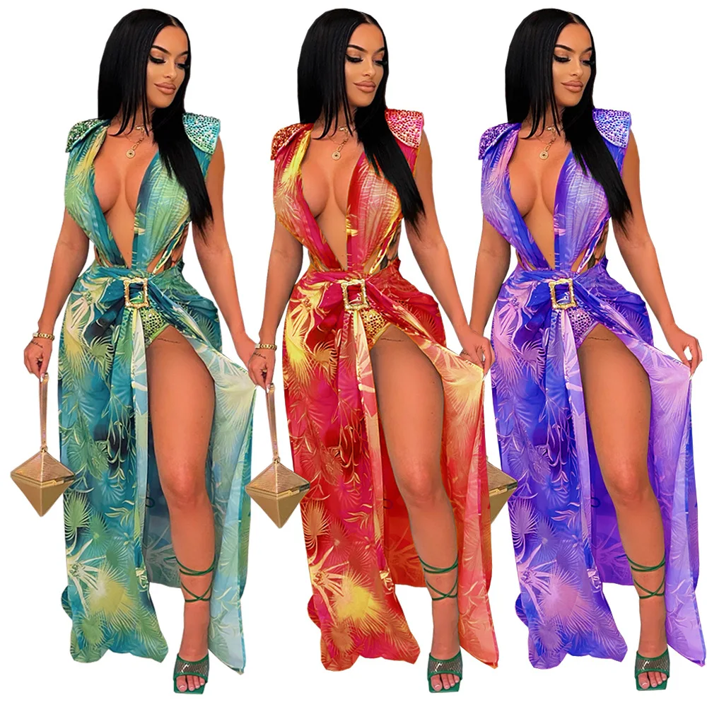 Sexy Backless V Neck Swimsuit Cut Out Rhinestone Bodysuit and Long Cover Skirts Summer 2 Pieces Sets Fashion Printed Beach Wear
Sexy Backless V Neck Swimsuit Cut Out Rhinestone Bodysuit and Long Cover Skirts Summer 2 Pieces Sets Fashion Printed Beach Wear