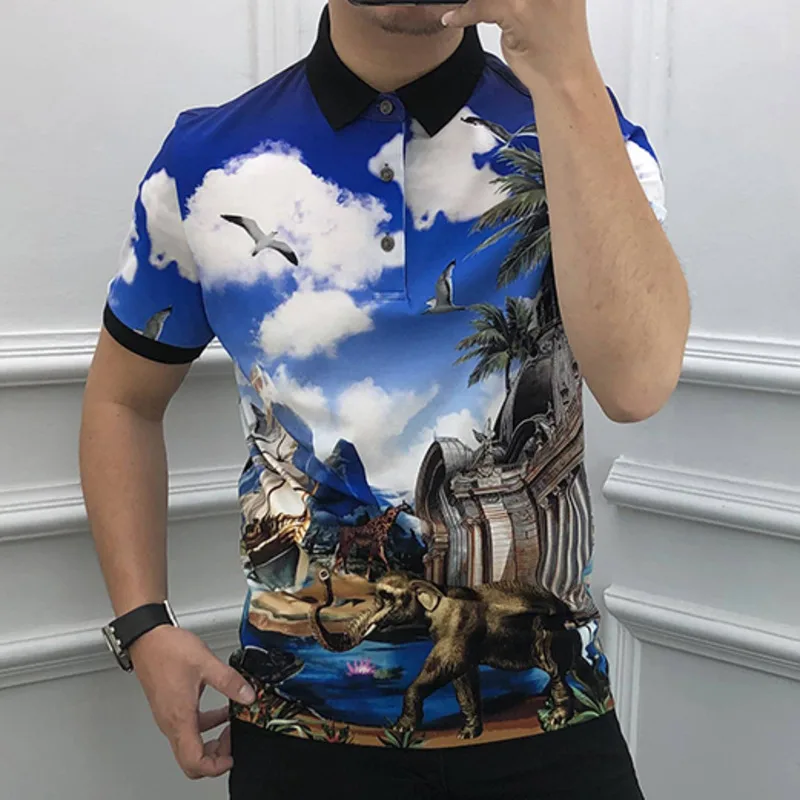 European Style Elephant 3D Printed Top Lapel Slim Fit Short Sleeve Polo Shirt Men's Summer Thin Trendy Polo Shirt Camisa Hombre
European Style Elephant 3D Printed Top Lapel Slim Fit Short Sleeve Polo Shirt Men's Summer Thin Trendy Polo Shirt Camisa Hombre