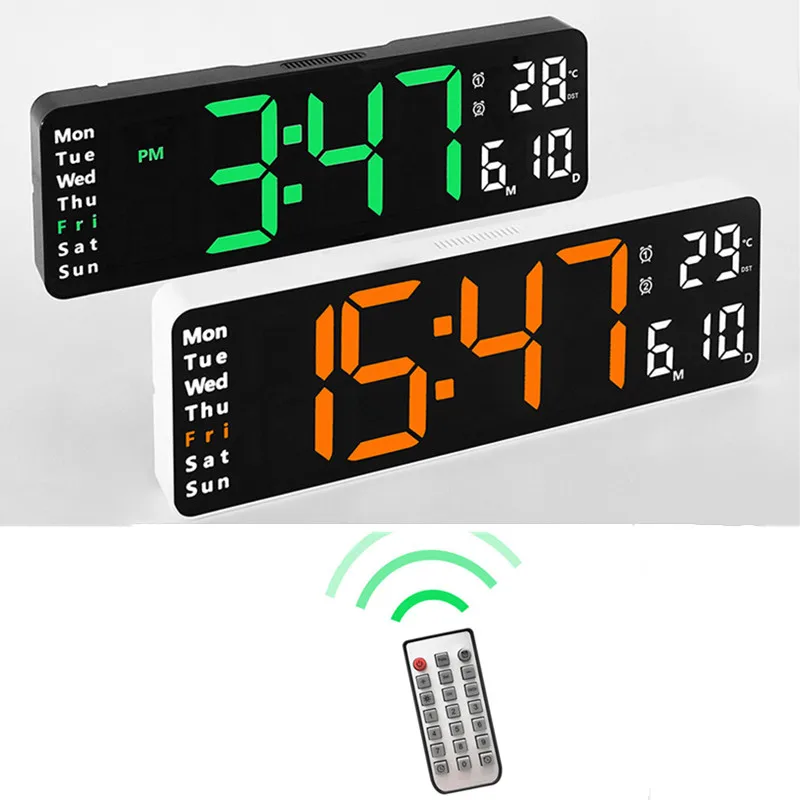

Large Digital Wall Clock Remote Control Date Temp Week Display Timer Countdown Table Clock Wall-mounted Dual Alarms LED Clocks