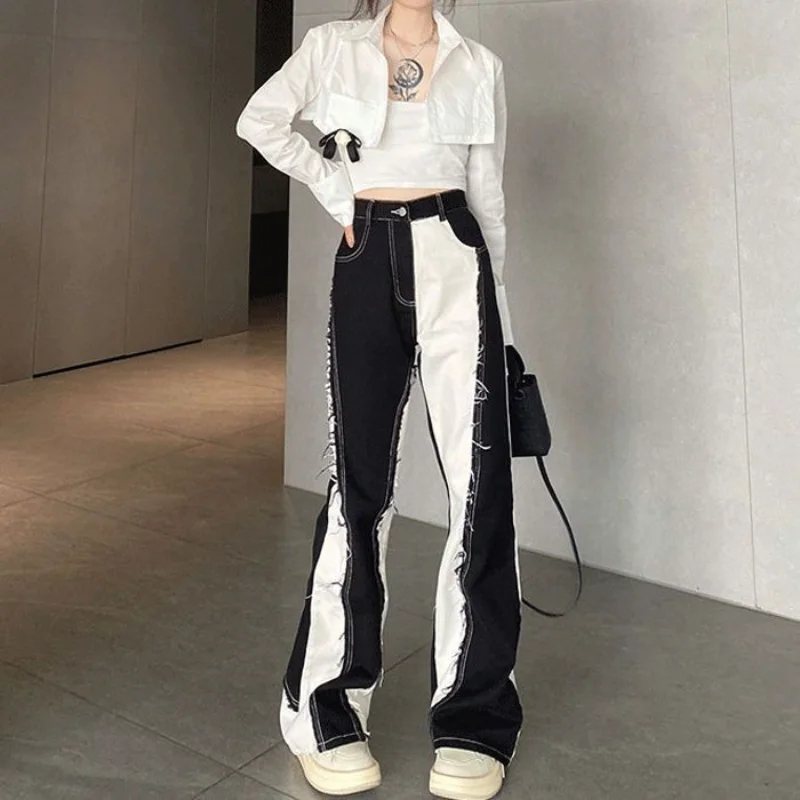 Black And White Color Contrast High Waist Jeans New American Retro Fashion Y2k Straight Leg Pants Harajuku Baggy Wide Leg Pants
Black And White Color Contrast High Waist Jeans New American Retro Fashion Y2k Straight Leg Pants Harajuku Baggy Wide Leg Pants