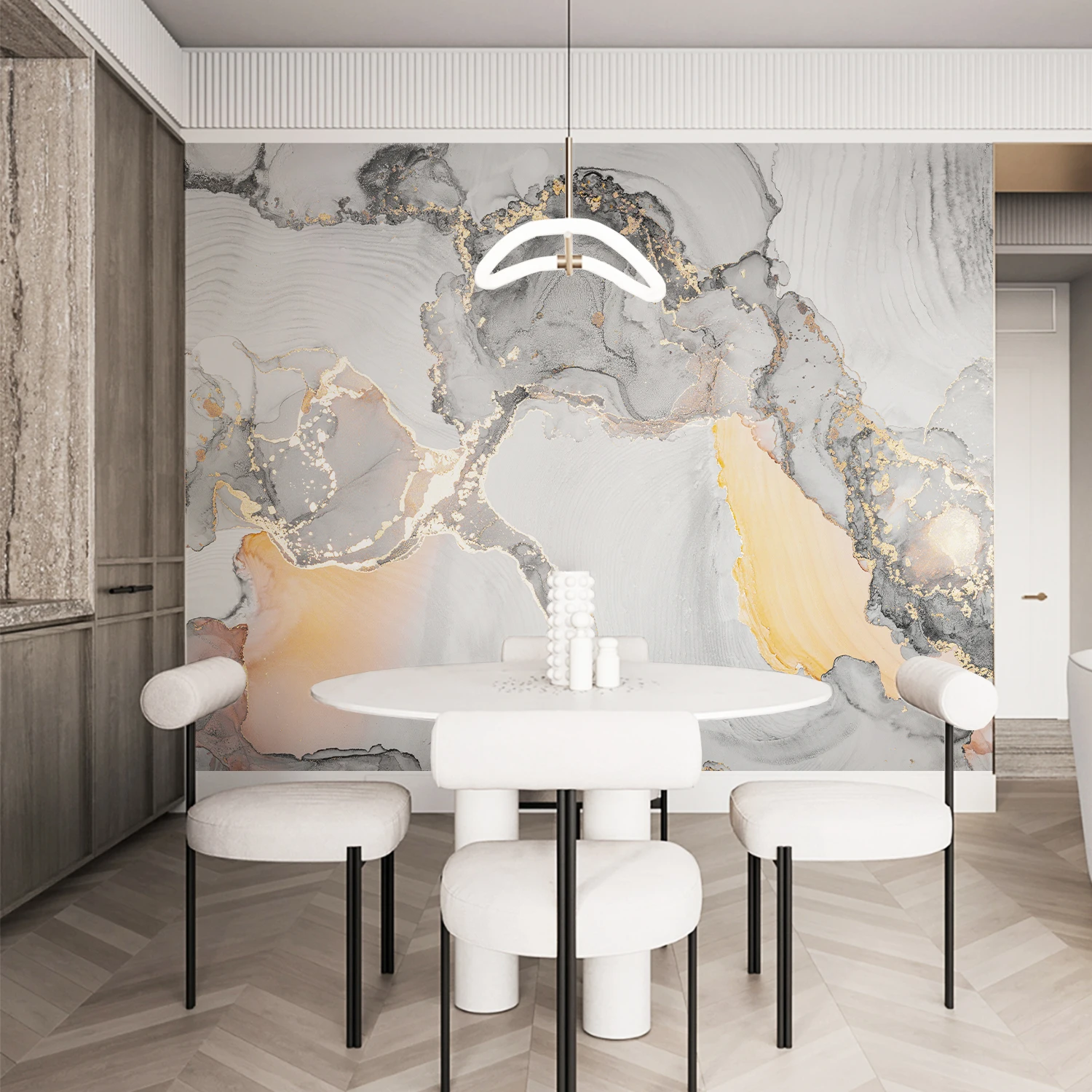 

funlife® Marble Wall Mural White Marble Gray Gold Wallpaper, Marble Texture Look Wallpaper Peel and Stick Abstract Art Wallpaper