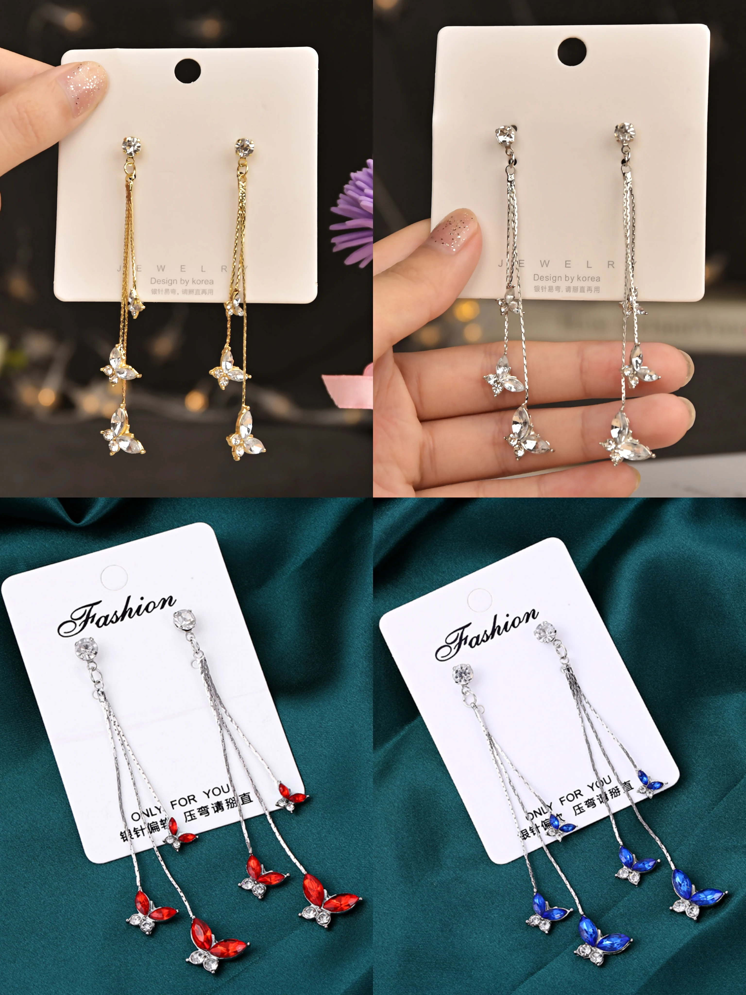 925 Silver Needle Crystal Butterfly Earrings Temperament Long Tassel Girl's Jewelry Earrings Korean Style
925 Silver Needle Crystal Butterfly Earrings Temperament Long Tassel Girl's Jewelry Earrings Korean Style