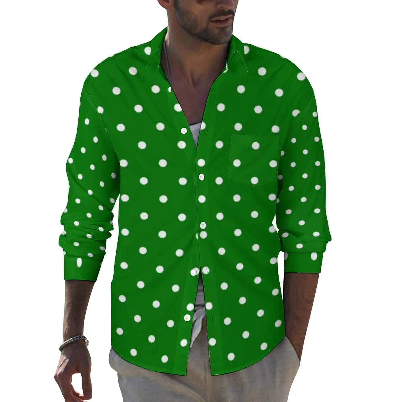 White Polka Dot Holiday Shirt Men Polkadot Christmas Green Casual Shirts Autumn Pattern Blouses Long Sleeve Cool Oversized Top
White Polka Dot Holiday Shirt Men Polkadot Christmas Green Casual Shirts Autumn Pattern Blouses Long Sleeve Cool Oversized Top