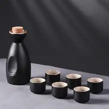 Japanese Style Ceramic Sake Pot Cups Set Ornament Drinkware with 6 Cups Crafts Gift for Cupboard Cabinet Tea Party Drawer Office