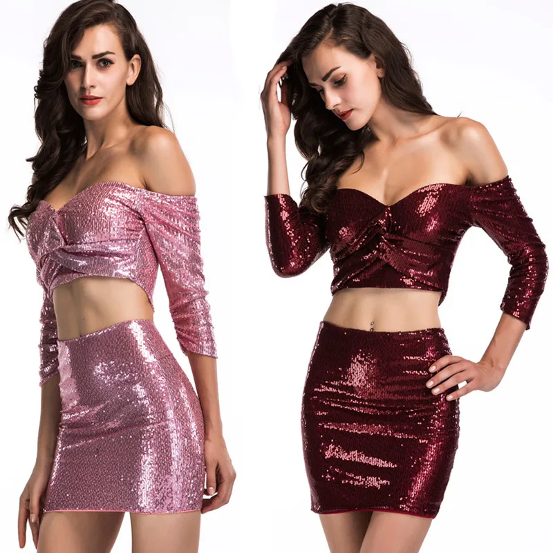 Fashion Lady Sexy Off The Shoulder Stretch Sequin Homecoming Dresses Hollow Out Fake Two-Piece Vestidos Noche Bling Robe
Fashion Lady Sexy Off The Shoulder Stretch Sequin Homecoming Dresses Hollow Out Fake Two-Piece Vestidos Noche Bling Robe