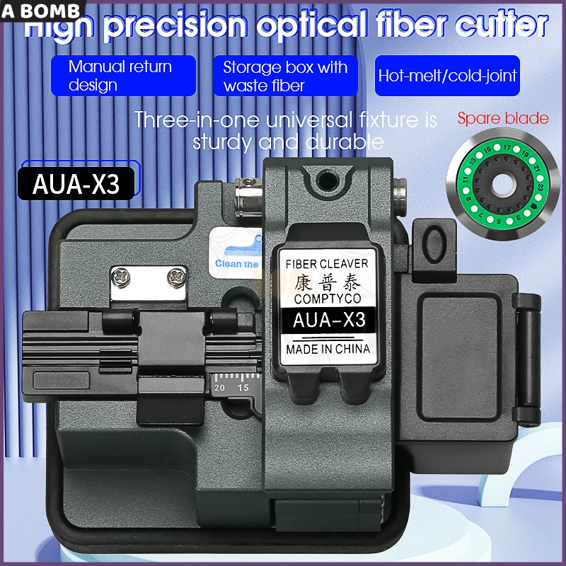 AUA-X3 FTTH High Precision Fiber Cleaver Cable Fiber Optic Cutting Knife Tools Cutter Three-in-one Clamp Slot 24 Surface Blade
AUA-X3 FTTH High Precision Fiber Cleaver Cable Fiber Optic Cutting Knife Tools Cutter Three-in-one Clamp Slot 24 Surface Blade