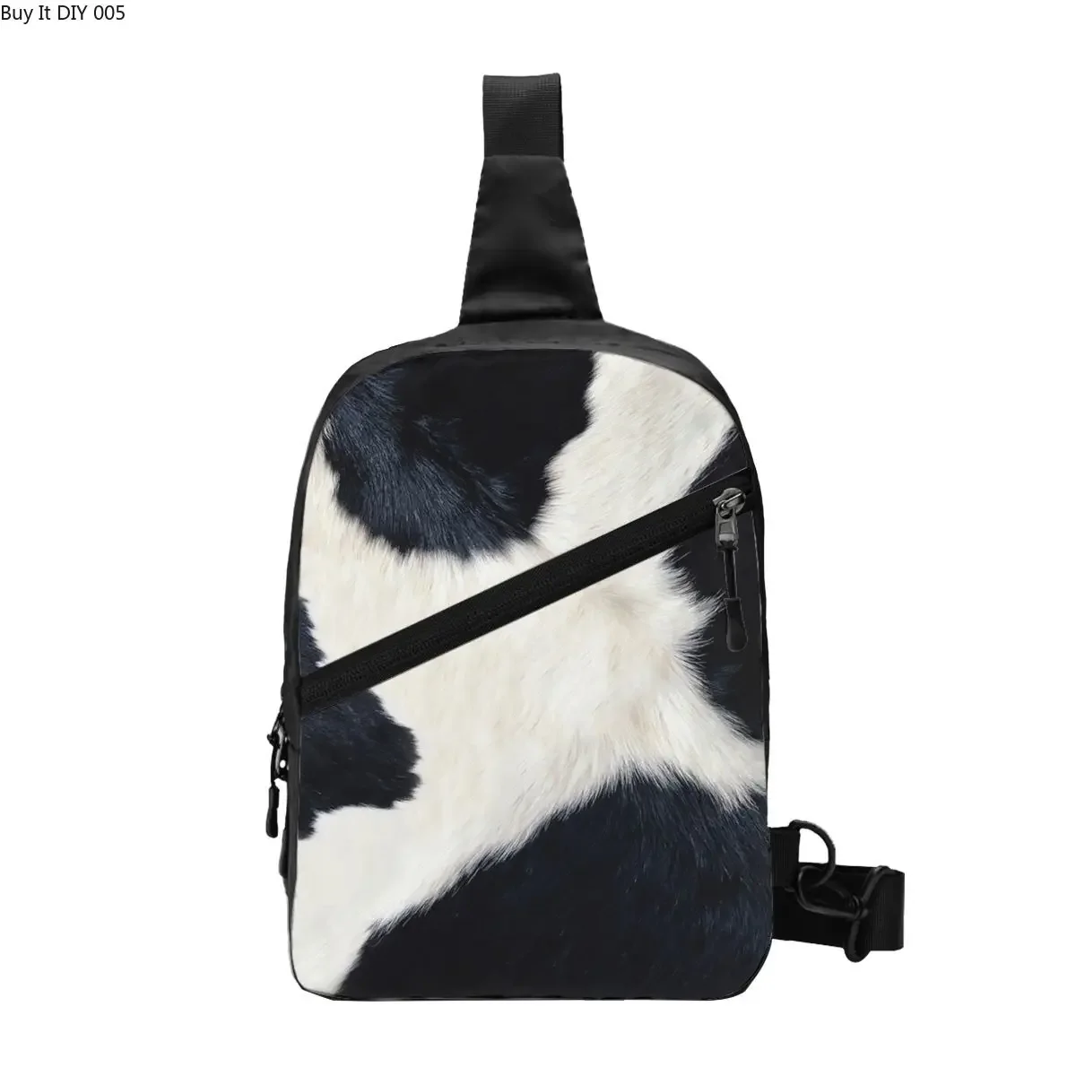 

Fashion Print Black And White Cow Hide Sling Bag Men's Simulated Cowhide Textured Chest Crossbody Backpack Shoulder Daypack