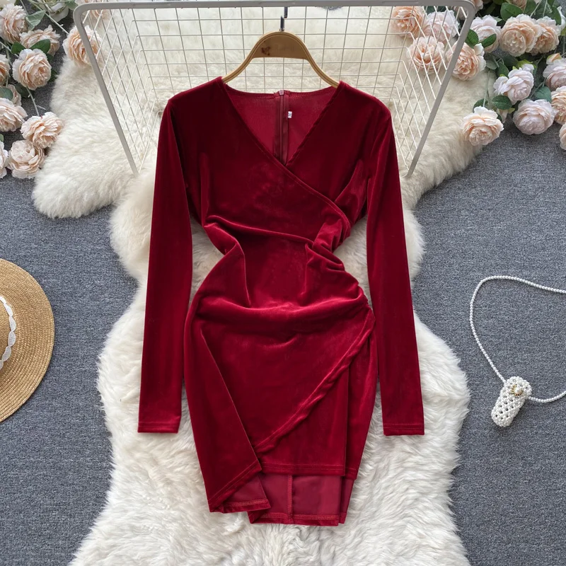 French Chic Dress V-Neck Lace-Up Velvet Dresses Irregular Female Long Sleeve Vestidos Autumn&Winter Women Clothes Dropshipping
French Chic Dress V-Neck Lace-Up Velvet Dresses Irregular Female Long Sleeve Vestidos Autumn&Winter Women Clothes Dropshipping