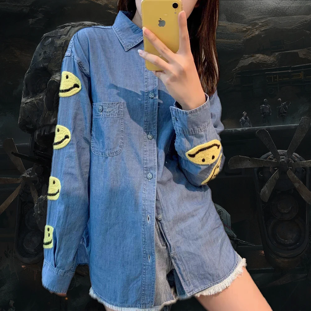 NIGO Smiley Pocket Patchwork Printed Denim Long Sleeve Shirt Men's and Women's Fashion Light Blue Denim Tops Shirt #nigo94357
NIGO Smiley Pocket Patchwork Printed Denim Long Sleeve Shirt Men's and Women's Fashion Light Blue Denim Tops Shirt #nigo94357
