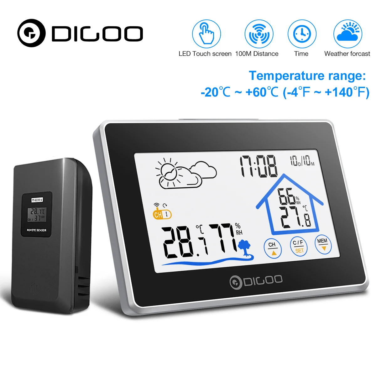 Метеорометр с календарем Digoo, термометр, уличная Беспроводная станция, прогноз погоды в помещении DG-TH8380, сенсорный гигрометр с подсветкой
Метеорометр с календарем Digoo, термометр, уличная Беспроводная станция, прогноз погоды в помещении DG-TH8380, сенсорный гигрометр с подсветкой