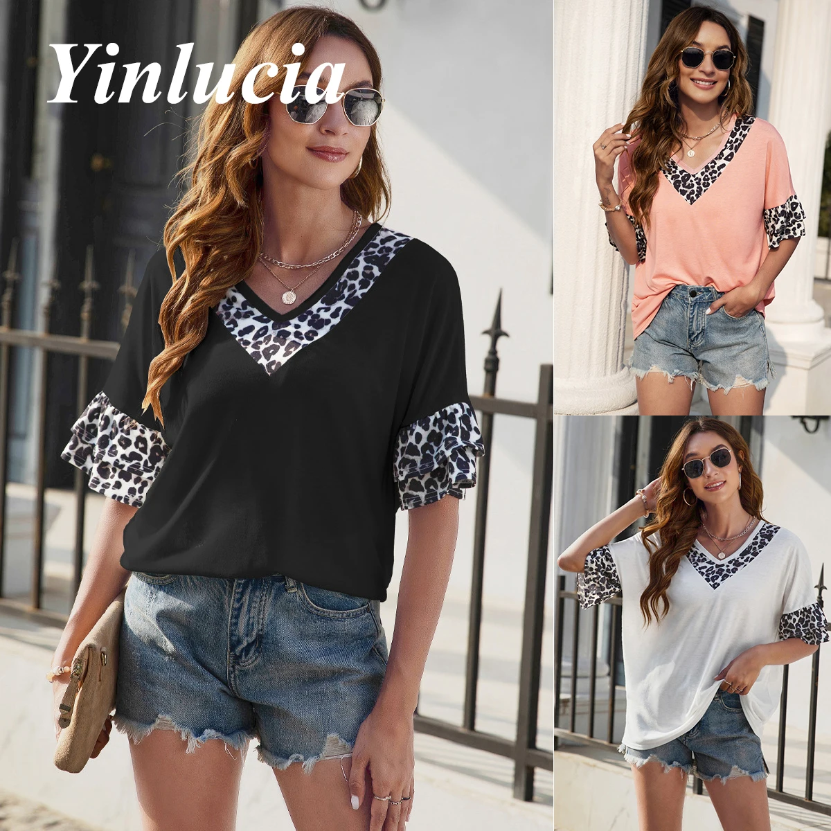 Женская леопардовая футболка, Повседневная Свободная блузка составного кроя с V-образным вырезом и полурукавами, Винтажная летняя одежда, Y2K, 2022
Женская леопардовая футболка, Повседневная Свободная блузка составного кроя с V-образным вырезом и полурукавами, Винтажная летняя одежда, Y2K, 2022