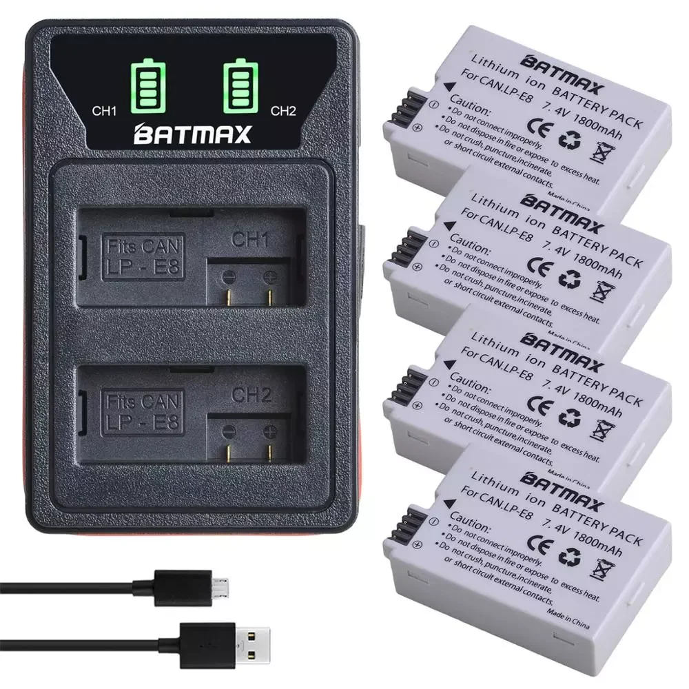 4Pcs 1800mAh LP-E8 LP E8 LPE8 Camera Battery + LED Built-in USB Charger for Canon EOS 550D 600D 650D 700D T2i T3i T4i T5i
4Pcs 1800mAh LP-E8 LP E8 LPE8 Camera Battery + LED Built-in USB Charger for Canon EOS 550D 600D 650D 700D T2i T3i T4i T5i