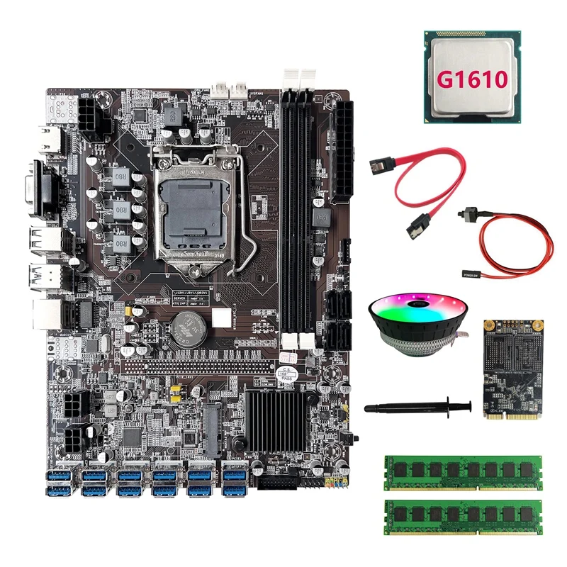 Материнская плата B75 ETH для майнинга, 12USB + G1610 CPU + 2XDDR3 4 Гб 1600 МГц ОЗУ + 128G SSD + вентилятор + кабель SATA + коммутационный кабель + термопаста
Материнская плата B75 ETH для майнинга, 12USB + G1610 CPU + 2XDDR3 4 Гб 1600 МГц ОЗУ + 128G SSD + вентилятор + кабель SATA + коммутационный кабель + термопаста