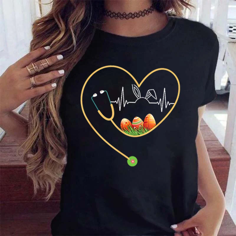 Nurse Stethoscope Easter Bunny Ears Easter Day Bunny Nursing T-Shirt Harajuku TShirt Women Short Sleeve Top Cute Heartbeat Shirt
Nurse Stethoscope Easter Bunny Ears Easter Day Bunny Nursing T-Shirt Harajuku TShirt Women Short Sleeve Top Cute Heartbeat Shirt