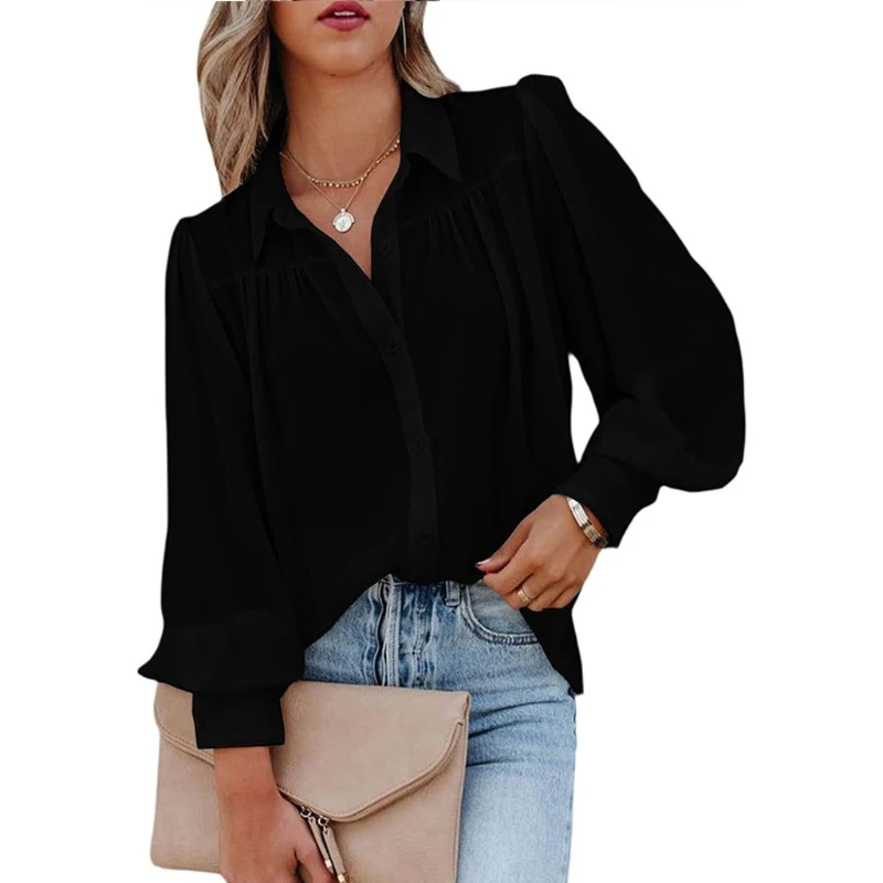 Casual Loose Blouse Top Long Lantern Sleeve Work Shirts for Women Girl V-neck Collared Blouse Tee-shirts Pleated Blouse
Casual Loose Blouse Top Long Lantern Sleeve Work Shirts for Women Girl V-neck Collared Blouse Tee-shirts Pleated Blouse