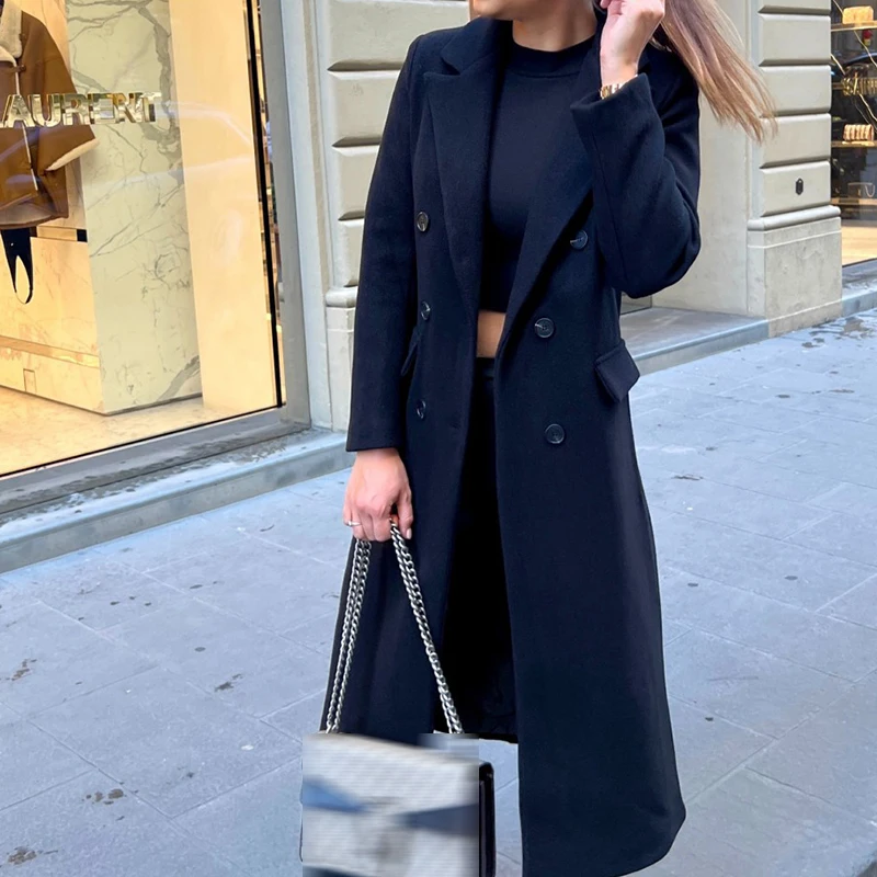 Autumn Winter Double-breasted Wool Overcoat Women Elegant Turn-down Collar Long Cardigan Casual Long Sleeve Solid Outerwear Coat
Autumn Winter Double-breasted Wool Overcoat Women Elegant Turn-down Collar Long Cardigan Casual Long Sleeve Solid Outerwear Coat