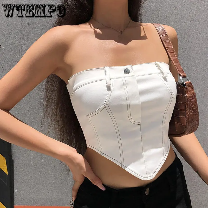 Chest Wipe Vest Zipper Button Backless Sexy Outside Wear Short Style Top Drop Shipping
Chest Wipe Vest Zipper Button Backless Sexy Outside Wear Short Style Top Drop Shipping